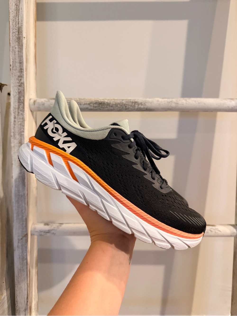 Hoka Clifton 7 Running Walking Shoes Blue Orange Women Size 8 Pre Owned EUC